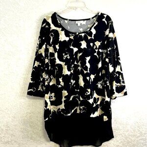 AVENUE Top Tunic Length Womens 14 Black Sheer Trim Knit Popover Oversize…